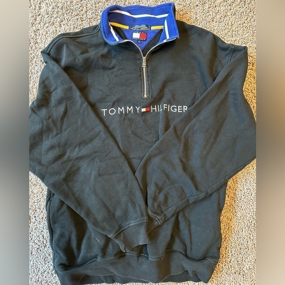 Vintage TOMMY HILFIGER Quarter Zip black Pullover Fleece Men's